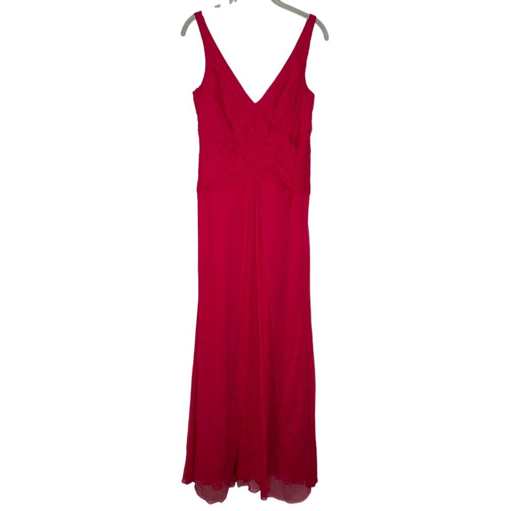 Tadashi Shoji Collection Hot Pink Sleeveless Silk V Neck Maxi Dress Size 10